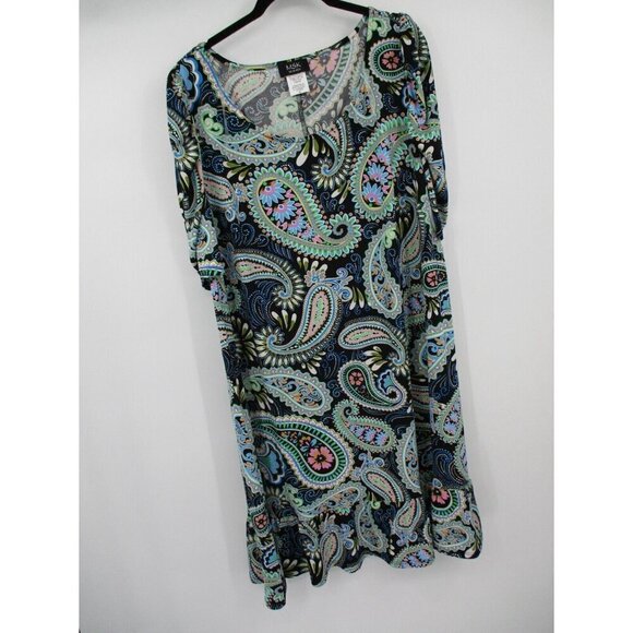 MSK Womens Dress 2X Multi Color Paisley Stretch Pullover Plus Size Green Black - Picture 3 of 11